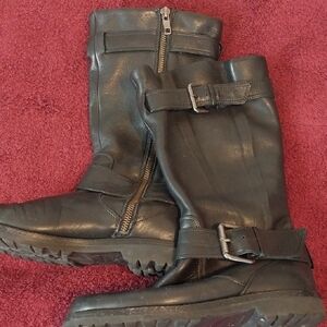 Black Leather Buckle Boots